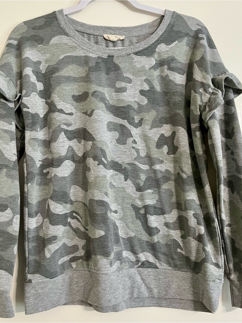 Jane and Delancey Gray Camo Crewneck Sweater